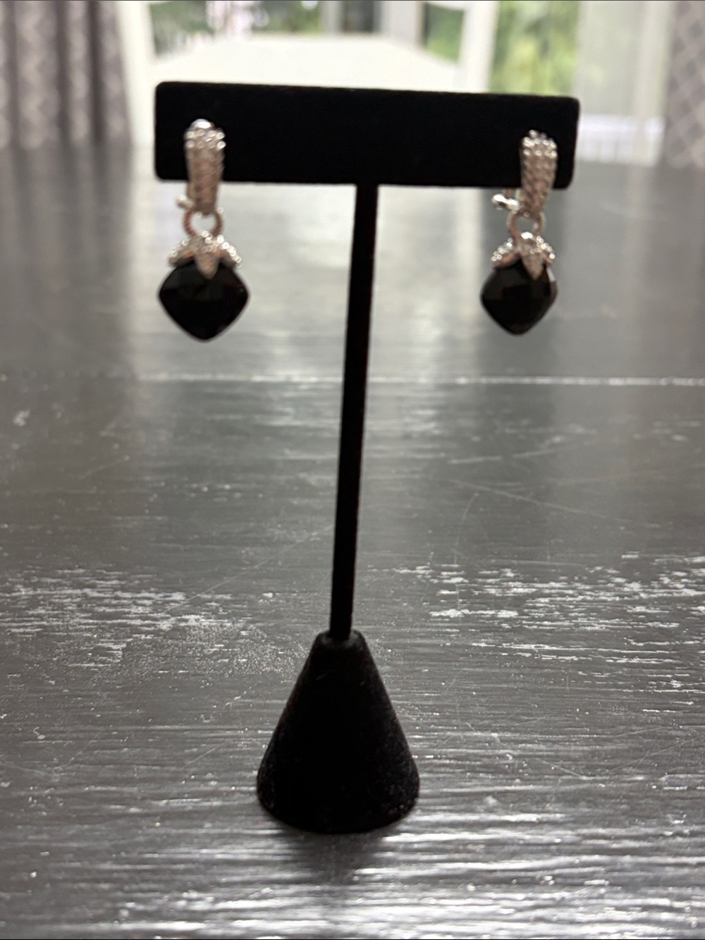 Judith Ripka pierced 925 silver Elegant Black Crystal Drop Earrings